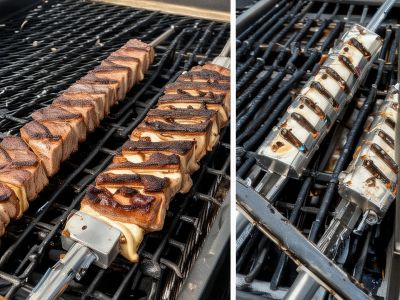 Before and after electric grill repair showing heating element replacement and temperature control calibration