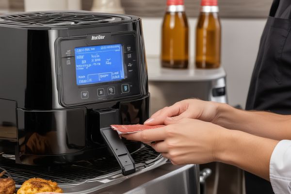 Air fryer and deep fryer repair showing digital control components, heating elements, and professional diagnostic tools